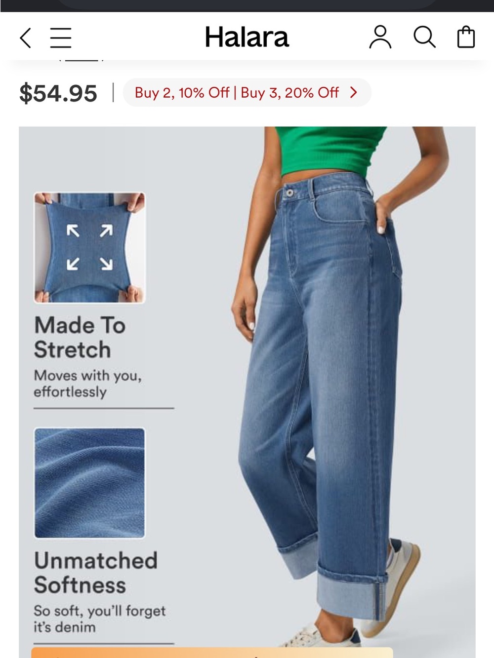 HALARA Women's Flex Denim in Blue with Cuffed Hem
